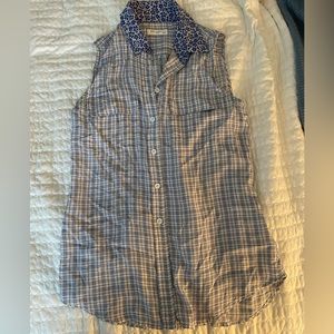 Equipment blouse - checked blue, sleeveless floral colar